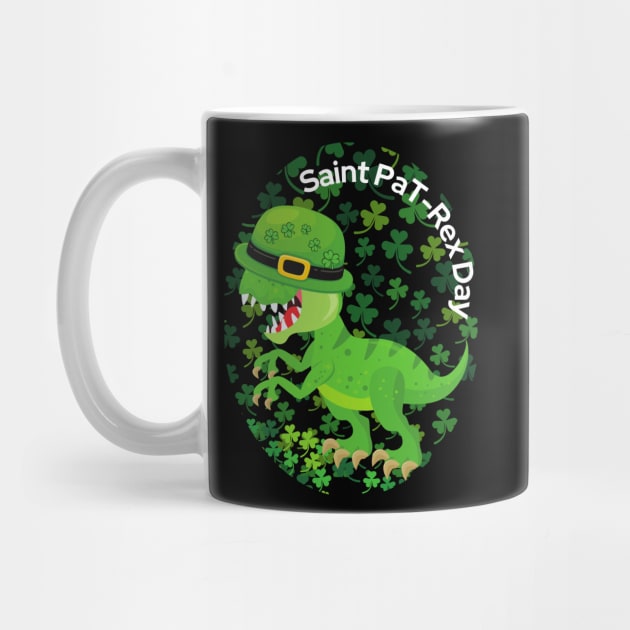 Happy Saint Pa T-Rex Day St Patrick's day Funny Punny with shamrocks and a hat by Apathecary